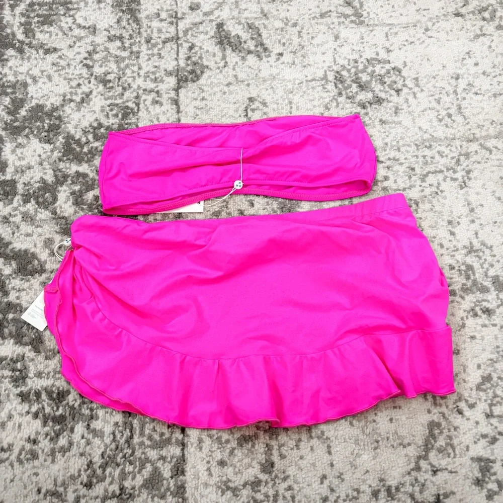 NEW Frankie’s Bikinis Jean Bandeau Bikini Top Andrea Mini Skirt Watermelon